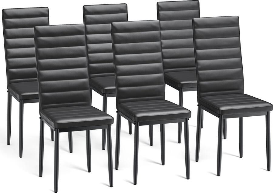 Bealife TB41C Stoelen Set voor 6- Moderne Eetkamer Stoelen Set met PU Leer-Huis Meubilair-41x39x96cm-Zwart