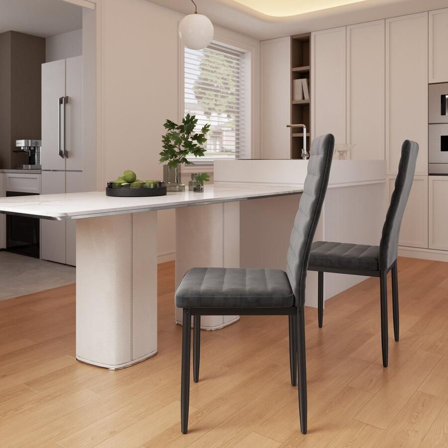 Bealife TB49 Eetkamerstoelen Set van 2 Eetkamerstoelen voor Keuken Eetkamer Fluwelen Zitting Gewatteerde Stoelen Modern (Donker Grijs 2)