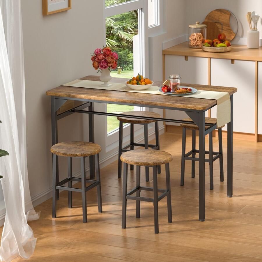 Bealife TB61 Eetkamerset van 4- Moderne 4 Persoons Eetkamer Stoelen Set 4 Stoelen Eetgroep Keuken Stoelen voor Kleine Ruimten Eettafelstoel voor Ontbijt Hoek Restaurant Bar Woonkamer -110x65x76cm -Donkerbruin