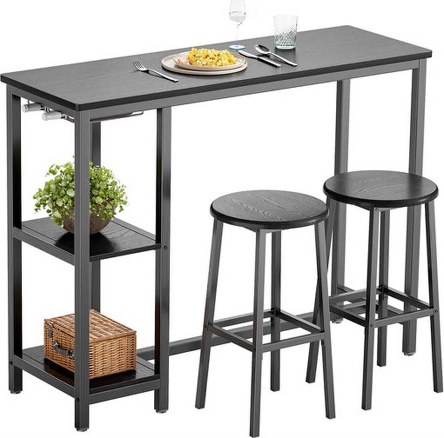 Bealife TB31 Bartafel met barstoelen Bartafel (voor keuken) met stoelen (voor 2 personen) Vierkante bartafel voor kleine woonkamers eetkamers en flats Vintage 120x40x90 cm Zwart
