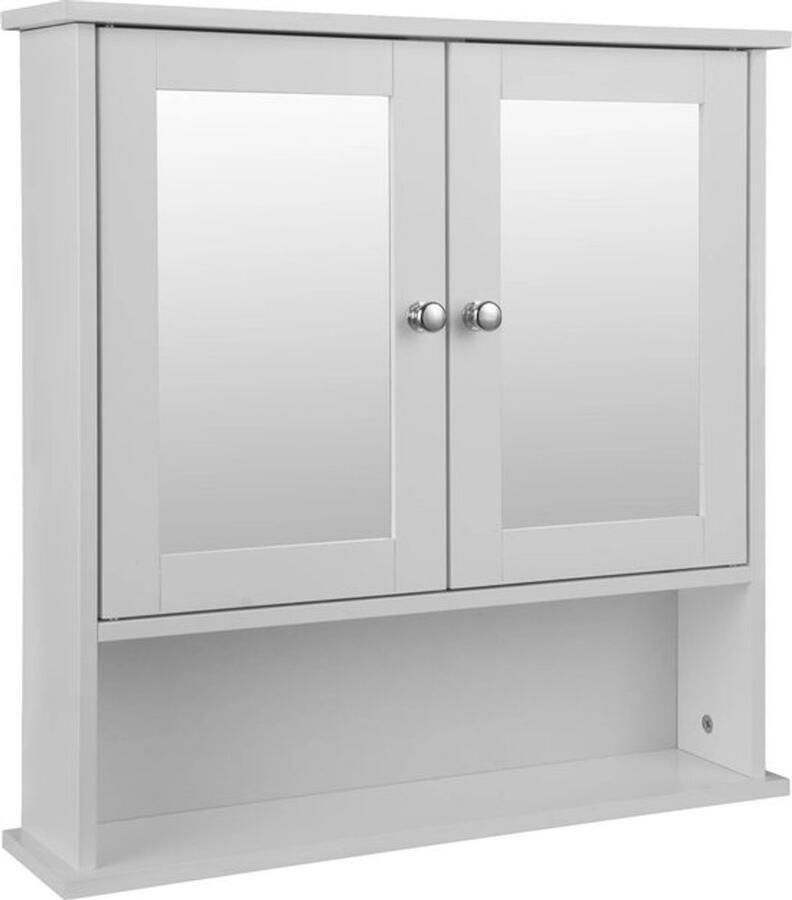 Bealive Badkamer kast Toilet meubel Met planken spiegel klapdeuren Hangend Muurbevestiging Wit 56 x 13 x 58.3 cm