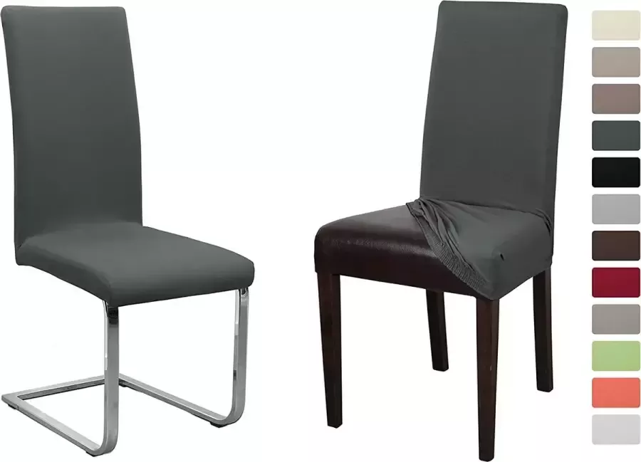 Beautex set van 2 jersey stoelhoezen (kleur naar keuze) elastische uni stretch hoes gemaakt van bi-elastisch katoen (donkergrijs)