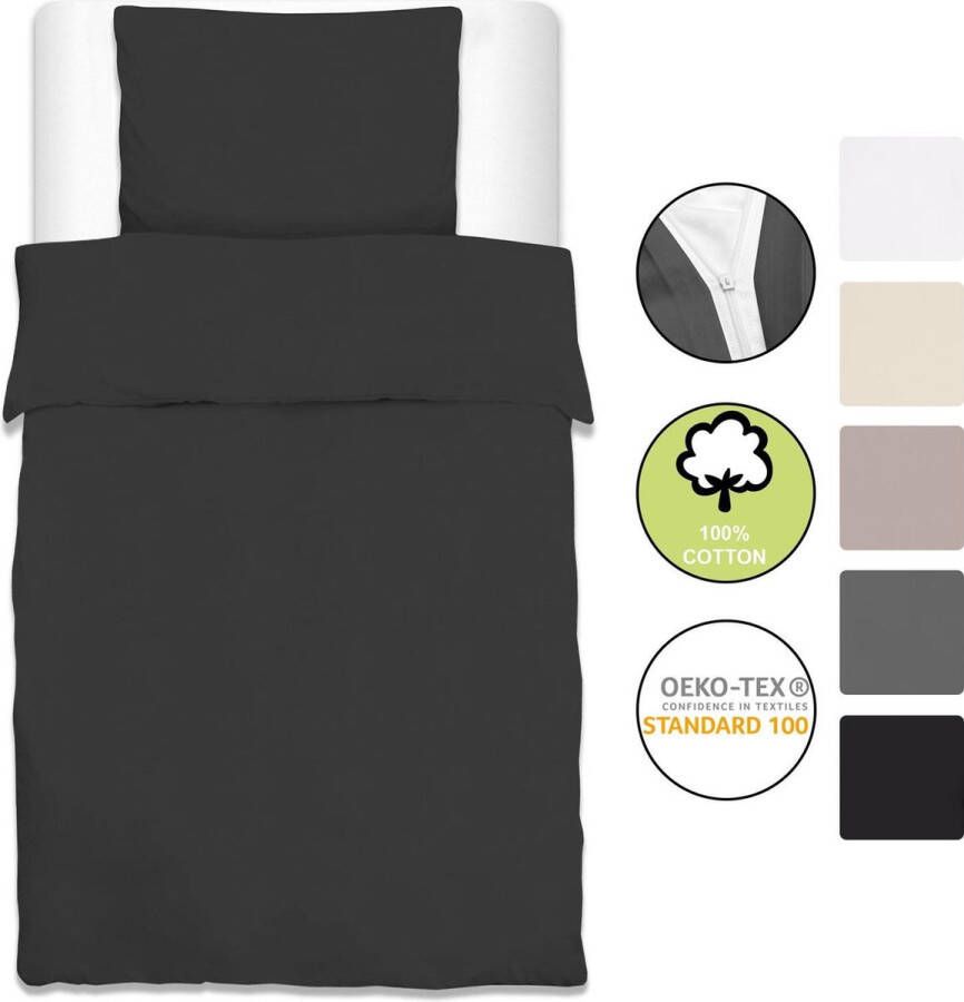 Beautissu 2-delig dekbedovertrek 155 x 220 cm Renforcé Julie beddengoedset met kussensloop 80 x 80 cm 2-delig katoenen beddengoed voor bed warm beddengoed antraciet