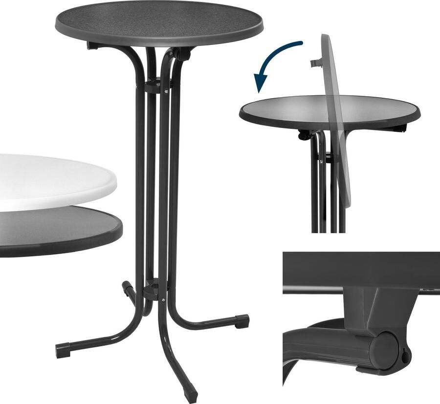 Beautissu Bellini – Inklapbaar Statafel Rond Ø 60 cm Grijs – Outdoor Tafel Weerbestendig Hittebestendigheid – Eenvoudige Montage Voorgemonteerd