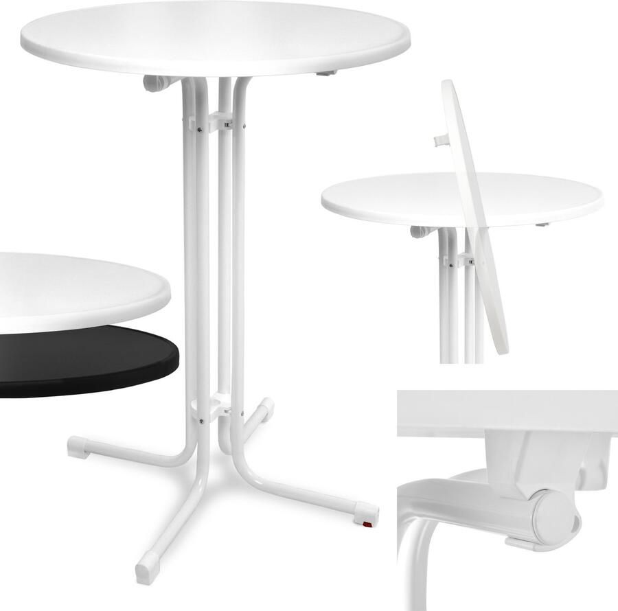 Beautissu Bellini – Inklapbaar Statafel Rond Ø 60 cm Wit – Outdoor Tafel Weerbestendig Hittebestendigheid – Eenvoudige Montage Voorgemonteerd