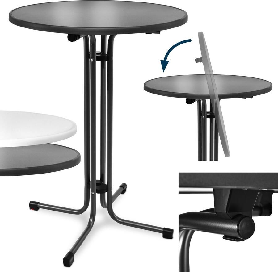 Beautissu Bellini – Inklapbaar Statafel Rond Ø 60 cm Zwart – Outdoor Tafel Weerbestendig Hittebestendigheid – Eenvoudige Montage Voorgemonteerd