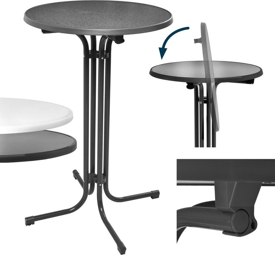 Beautissu Bellini – Inklapbaar Statafel Rond Ø 70 cm Grijs – Outdoor Tafel Weerbestendig Hittebestendigheid – Eenvoudige Montage Voorgemonteerd