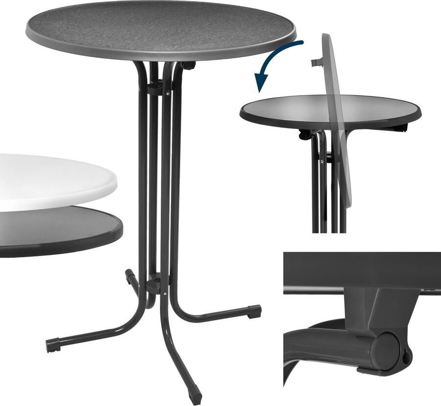 Beautissu Bellini – Inklapbaar Statafel Rond Ø 80 cm Grijs – Outdoor Tafel Weerbestendig Hittebestendigheid – Eenvoudige Montage Voorgemonteerd