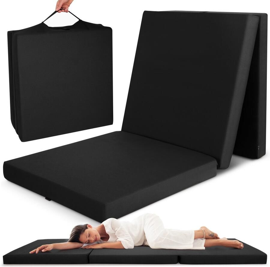 Beautissu Campix opvouwbare matras 60x190 cm reisbed matras & gastenmatras- zitblok opvouwbaar rechthoekig in zwart