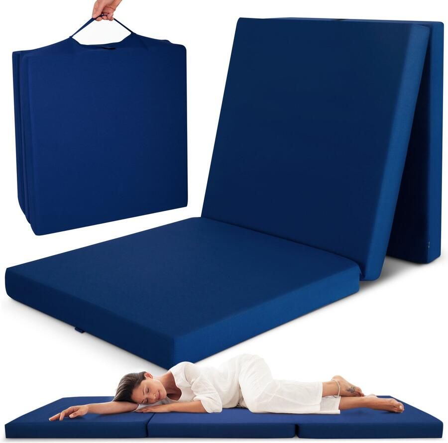 Beautissu Campix opvouwbare matras 60x190 cm reisbed matras & gastenmatras- zitblok opvouwbaar rechthoekig in donkerblauw