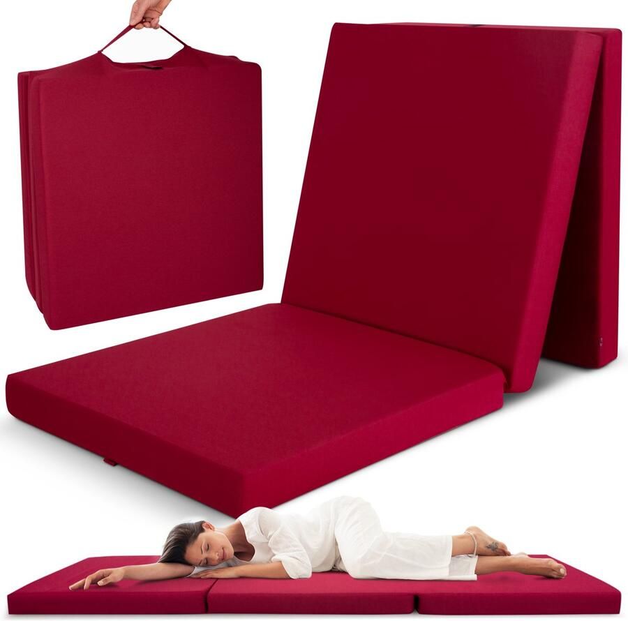 Beautissu Campix opvouwbare matras 80x195 cm reisbed matras & gastenmatras- zitblok opvouwbaar rechthoekig in donkerrood