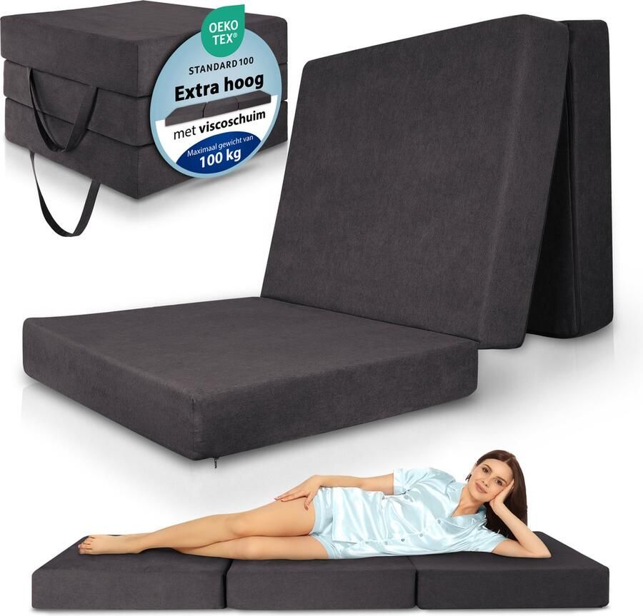 Beautissu VS95 Premium L Vouwmatras 75x195 cm – Opvouwbaar Logeermartas Extra Dik 14 cm Traagschuim Matras H3 – Wasbare Hoes Eenvoudig Transport & Hoog Slaapcomfort Opvouwbaar Gastenmatras – Grijs - Foto 2
