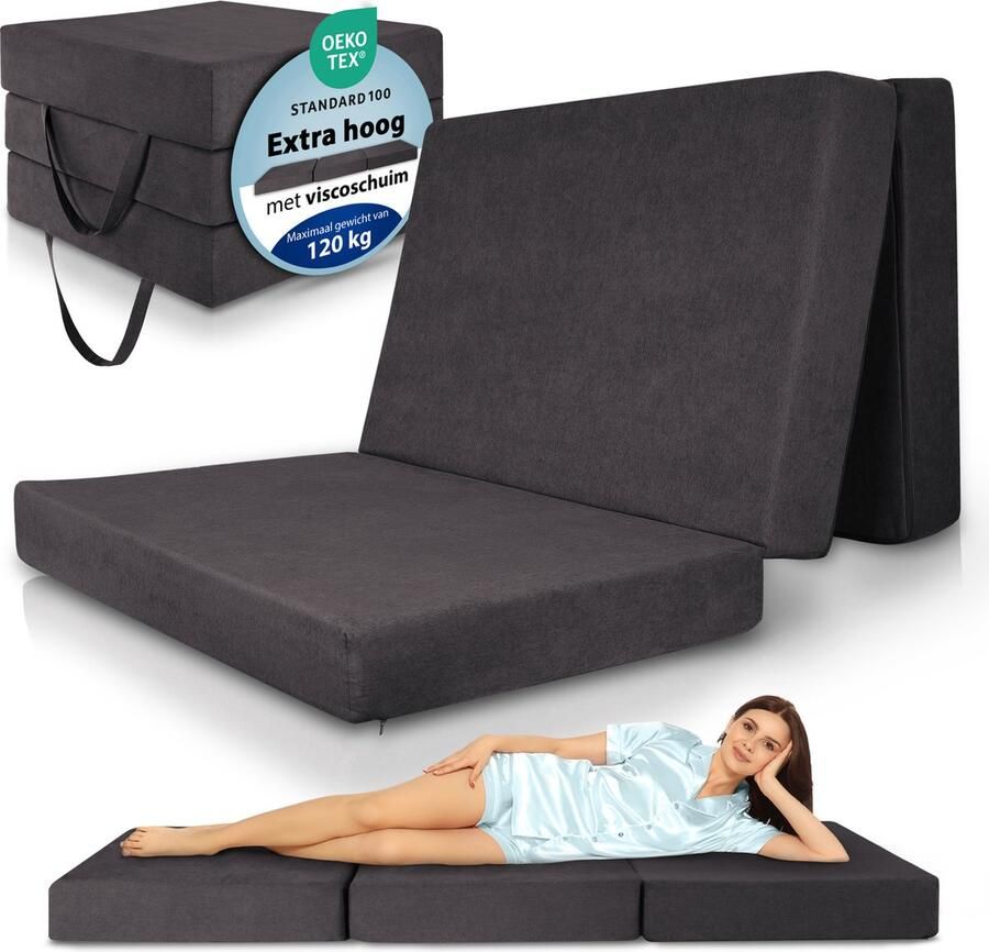 Beautissu VS95 Premium XXL Vouwmatras 120x200 cm – Opvouwbaar Logeermartas Extra Dik 14 cm Traagschuim Matras H3 – Wasbare Hoes Eenvoudig Transport & Hoog Slaapcomfort Opvouwbaar Gastenmatras – Grijs - Foto 3