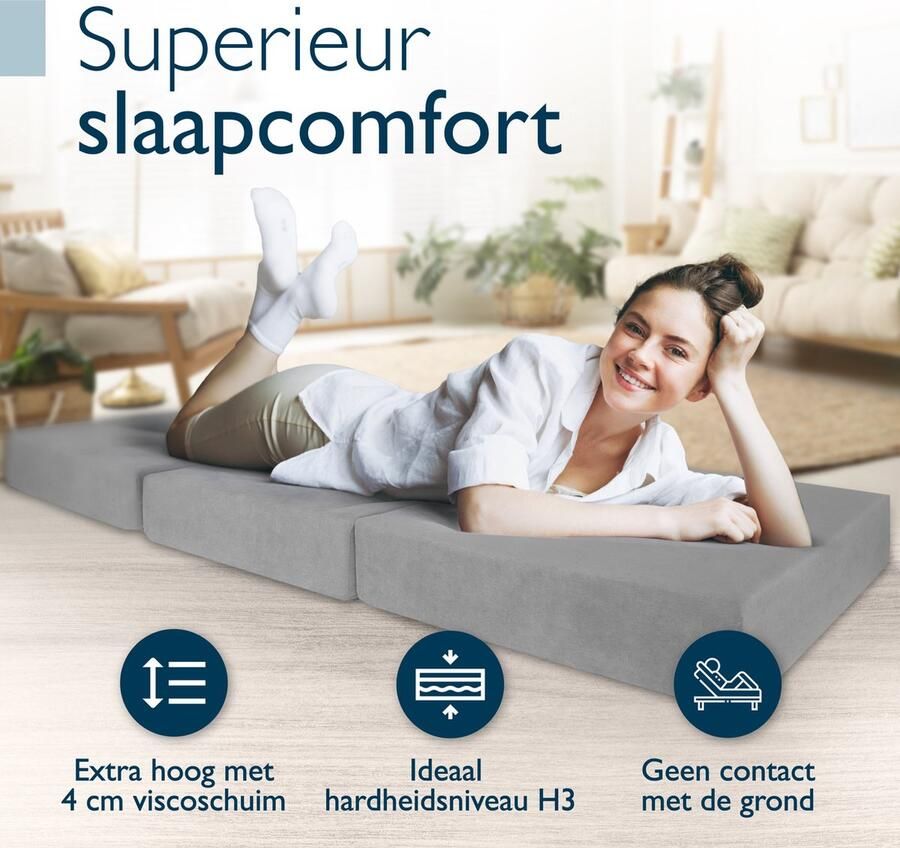 Beautissu VS95 Premium XXL Vouwmatras 120x200 cm – Opvouwbaar Logeermartas Extra Dik 14 cm Traagschuim Matras H3 – Wasbare Hoes Eenvoudig Transport & Hoog Slaapcomfort Opvouwbaar Gastenmatras – Grijs - Foto 4