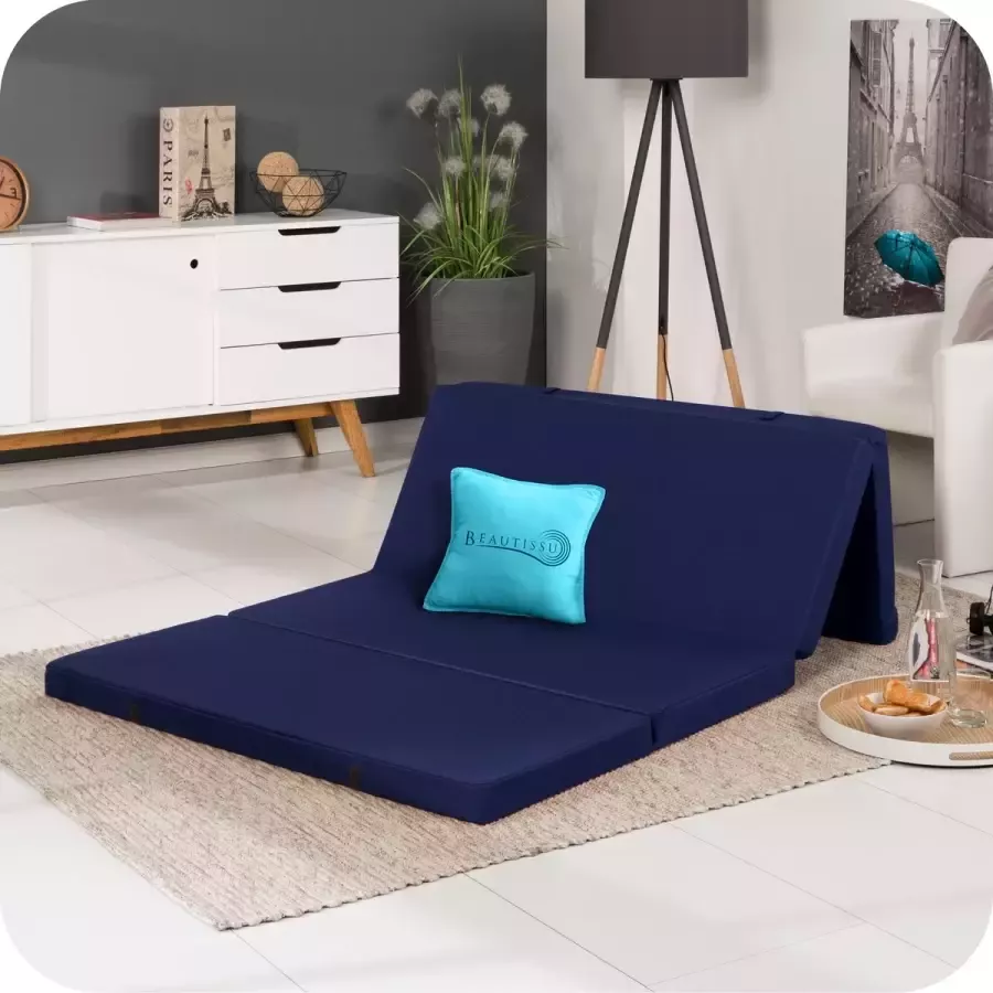 Beautissu Campix opvouwbare matras 120x195 cm reisbed matras & gastenmatras- zitblok opvouwbaar rechthoekig in donkerblauw