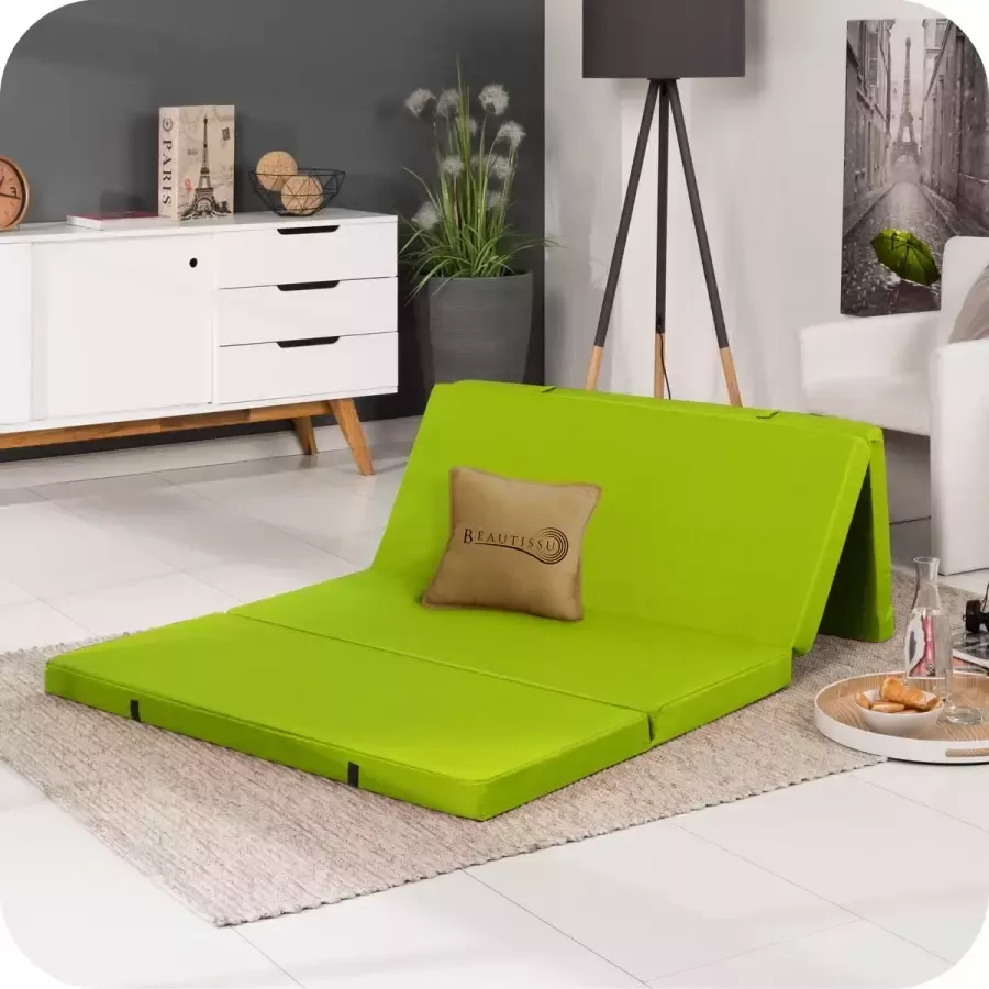 Beautissu Campix opvouwbare matras 120x195 cm reisbed matras & gastenmatras- zitblok opvouwbaar rechthoekig in appelgroen