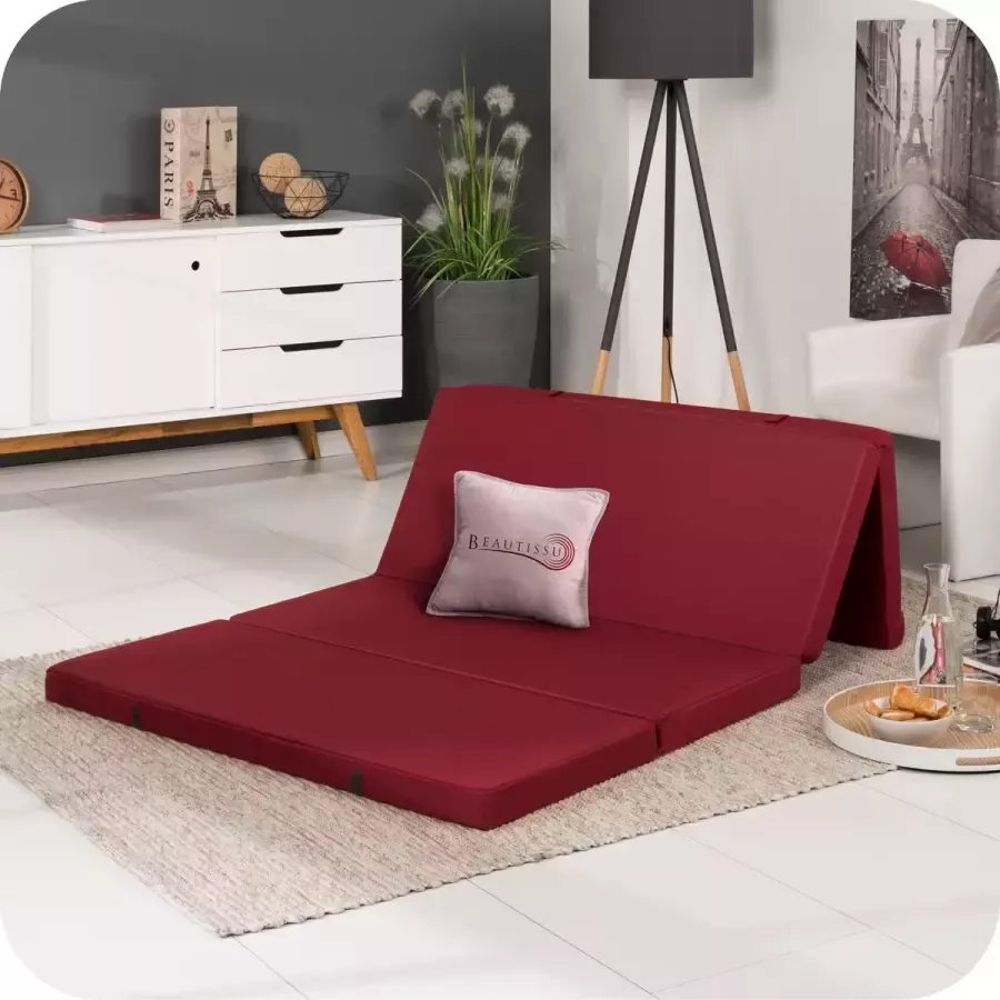 Beautissu Campix opvouwbare matras 120x195 cm reisbed matras & gastenmatras- zitblok opvouwbaar rechthoekig in donkerrood
