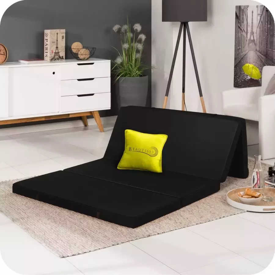 Beautissu Campix opvouwbare matras 120x195 cm reisbed matras & gastenmatras- zitblok opvouwbaar rechthoekig in zwart