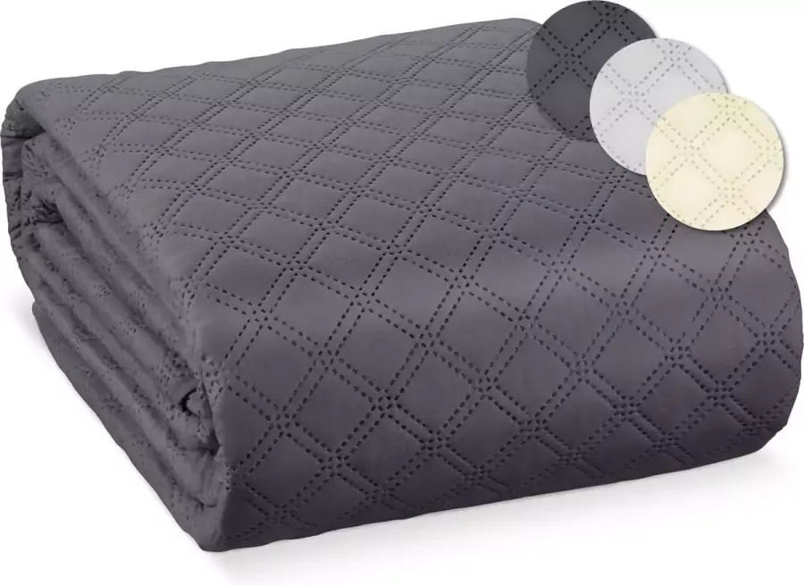 Beautissu Olivia Bedsprei 2 Persoons 220 x 240 cm Groot Bedovertrek Antraciet voor Boxspring Bed & Sofa