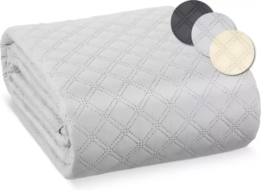 Beautissu Olivia Bedsprei 2 Persoons 220 x 240 cm Groot Bedovertrek Licht Grijs voor Boxspring Bed & Sofa