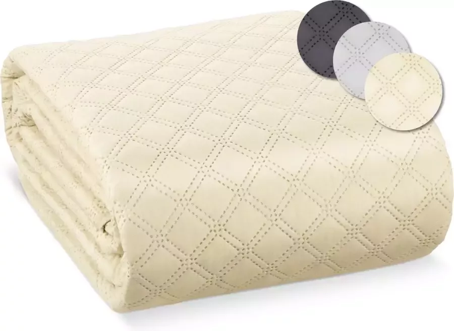 Beautissu Olivia Bedsprei 2 Persoons 240 x 260 cm Groot Bedovertrek Creme voor Boxspring Bed & Sofa