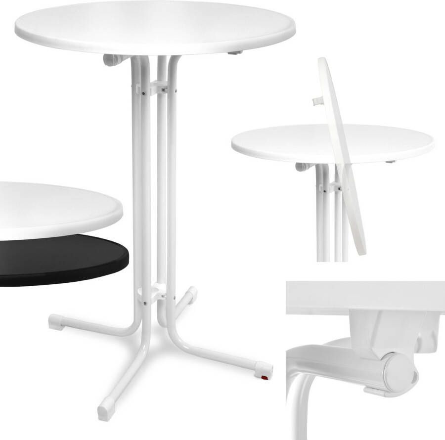 Beautissu Bellini – Inklapbaar Statafel Rond Ø 80 cm Wit – Outdoor Tafel Weerbestendig Hittebestendigheid – Eenvoudige Montage Voorgemonteerd