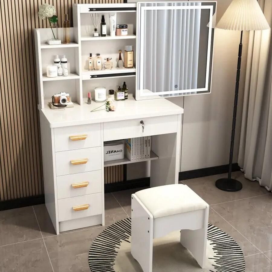 Beauty of Vanity make up tafel met spiegel en verlichting Makeup tafel Kaptafel met spiegel 3 kleuren verlichting Make up tafel met spiegel en lampen Make up tafel voor meisjes