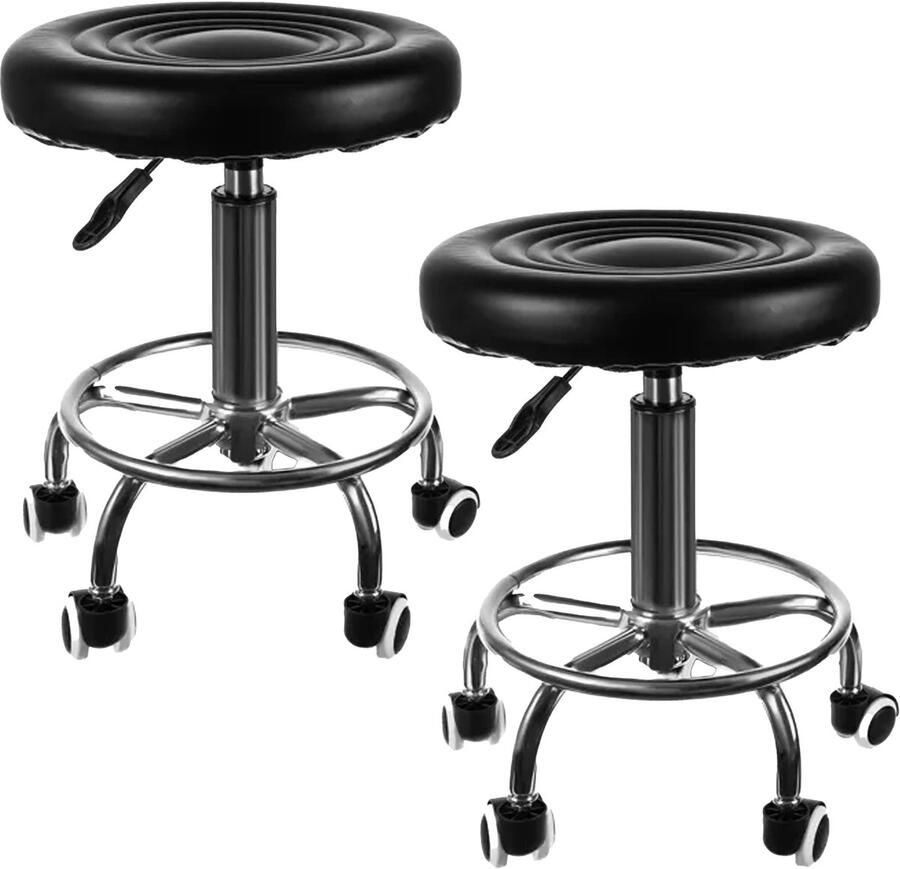 Beautylushh Beauty Lushh Kappers stoel 2x met wieltjes zwart metaal tot 150 kilo in hoogte verstelbaar