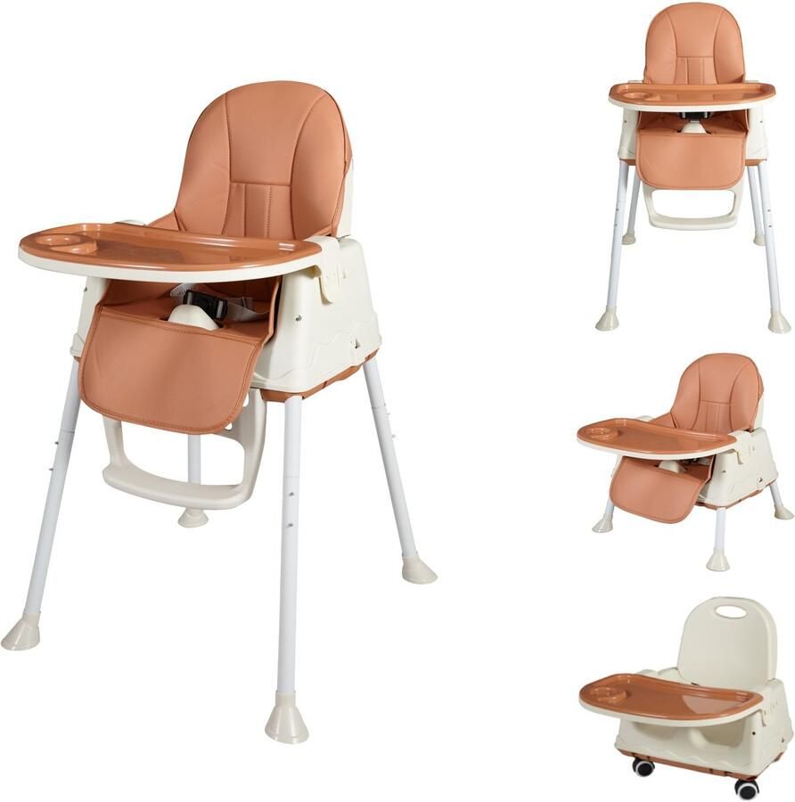 Bebies First 2 in 1 Kinderstoel – Baby Peuterkinderstoel met Wieltjes en Afneembaar Eetblad Bruin