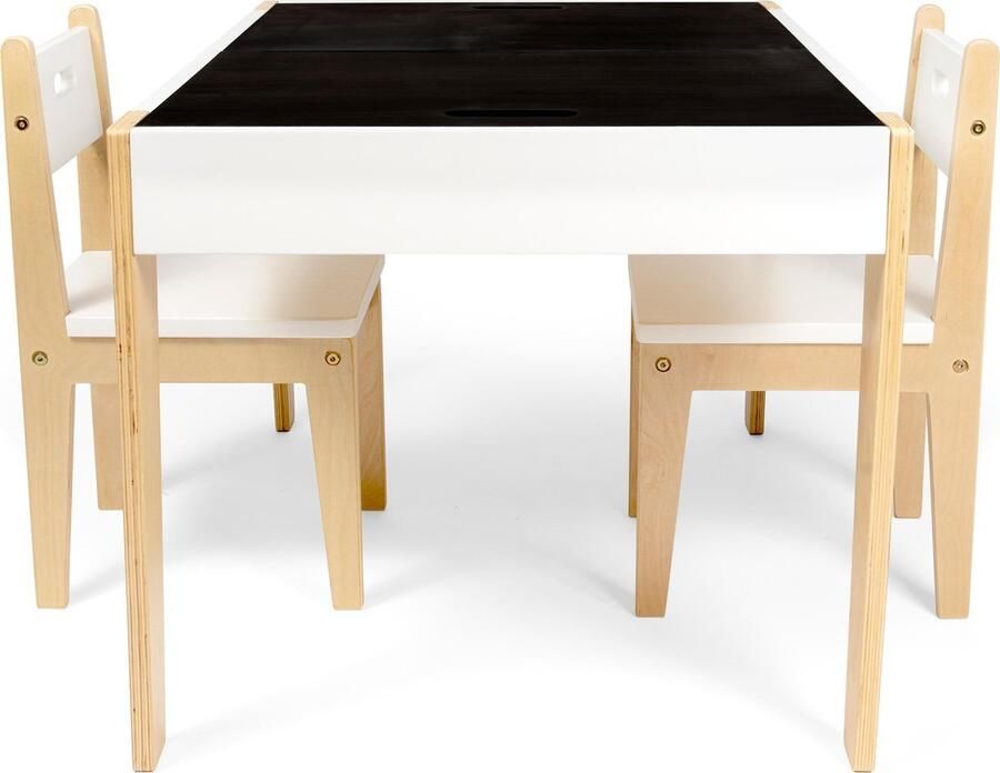 Beboonz Kindertafel en Stoeltjes met 2 Stoelen Speeltafel Kinderbureau Tekentafel Hout Bruin Wit Met Opbergruimte - Foto 2