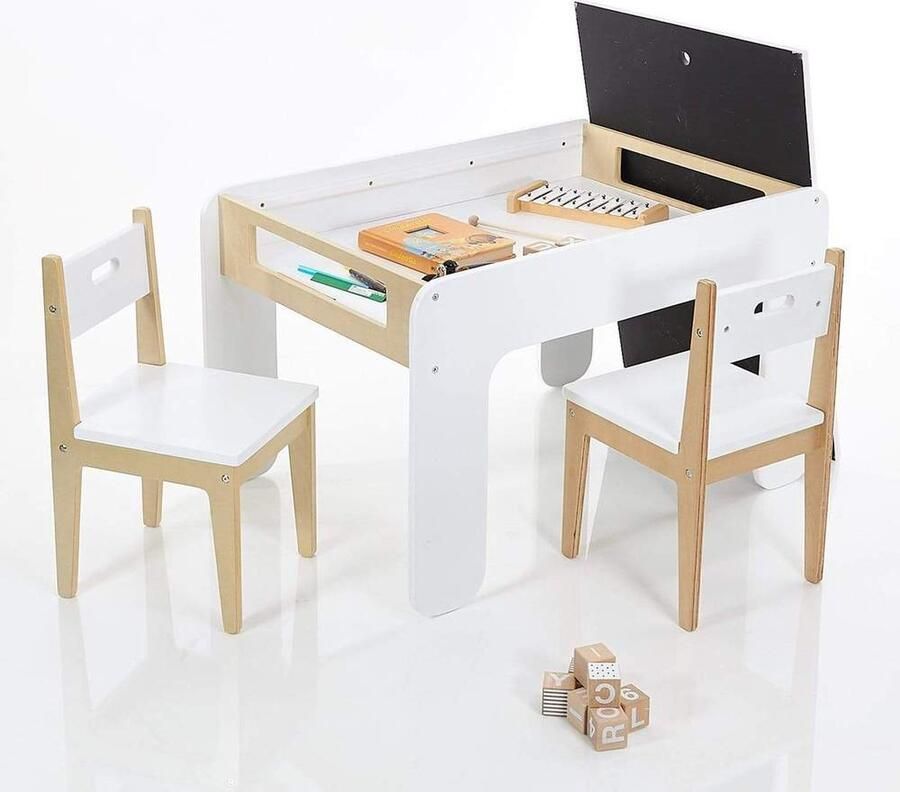 Beboonz Kindertafel Met 2 Stoeltjes Activity- Knutseltafel Met opbergruimte Tekentafel Hout Bruin Wit - Foto 2