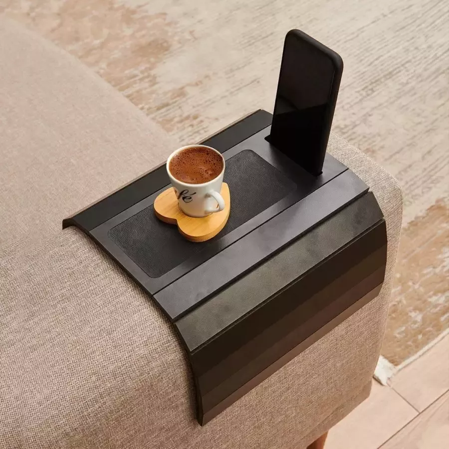 Beckenbau Flexibel Dienblad Armleuning Dienblad Banktafel Armleuning Organizer Antislip Telefoonhouder Zwart