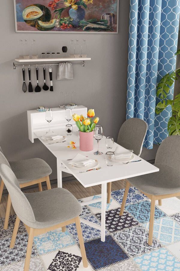 Beckenbau Inklapbare tafel Keukentafel Eettafel uitschuifbaar 133x65 Wit