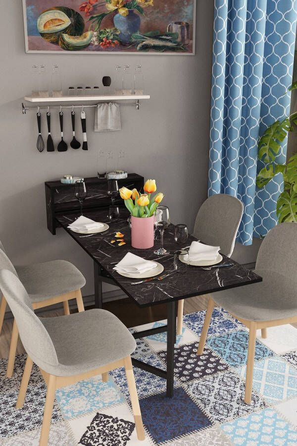 Beckenbau Inklapbare tafel Keukentafel Eettafel uitschuifbaar 133x65 Zwart