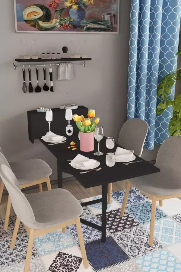 Beckenbau Inklapbare tafel Keukentafel Eettafel uitschuifbaar 133x65 Zwart