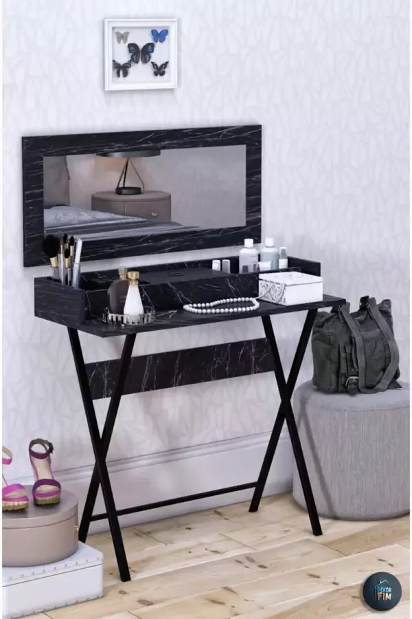 Beckenbau Make Up Tafel Kaptafel met Spiegel Make Up Tafel met Spiegel Toilettafel 90x40x84 Zwart Nero