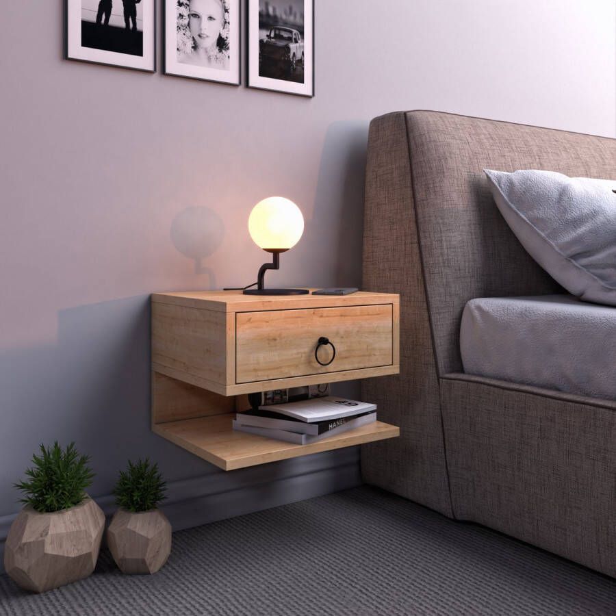 Beckenbau Nachtkast Zwevend Nachtkastje Nachtkastjes industrieel Set van 2 Nachtkastje Beige