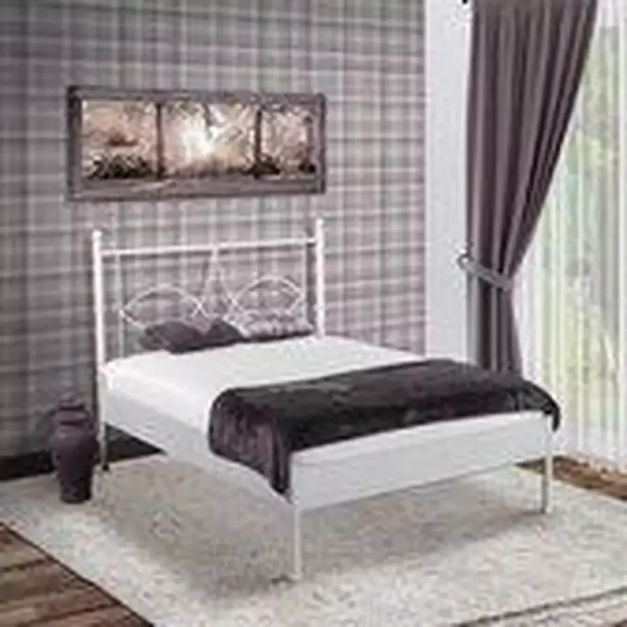 Bed Box Holland Metalen bed Sun wit 140x200 met bodem en matras