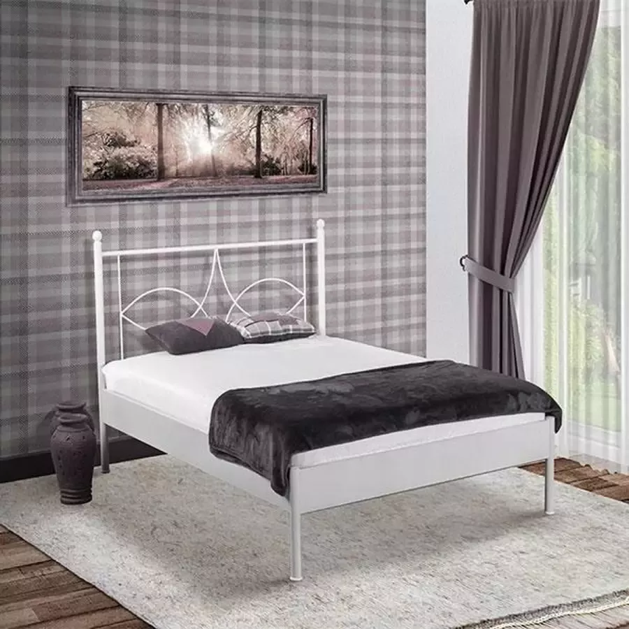 Bed Box Holland Metalen bed Sun zilver 140x200 met bodem en matras