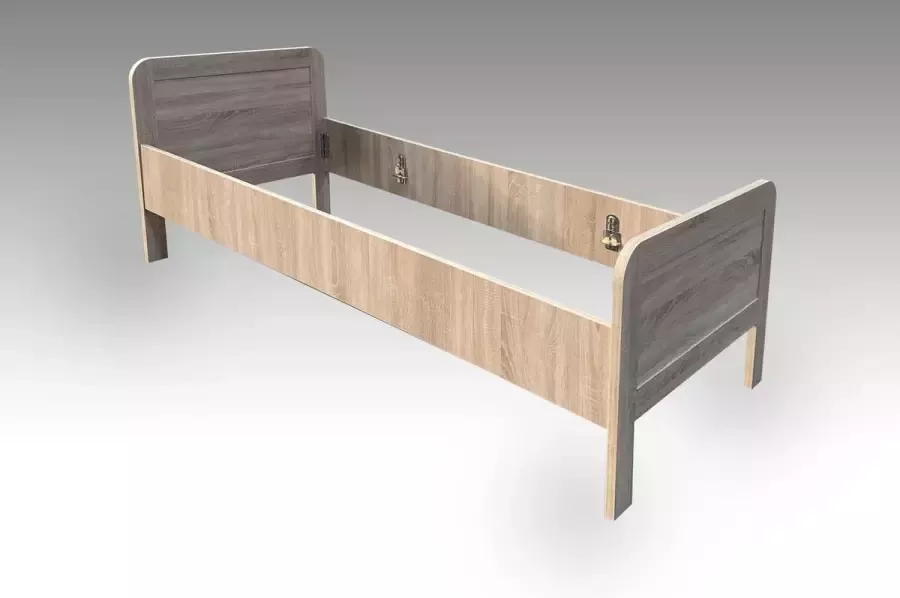 Bed Box Holland Seniorenbed Nelson licht eikenkleur 90x200 met vlakke lattenbodem en matras - Foto 2