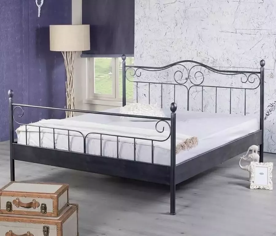 Bed Box Holland Virginia metalen bed Zwart Zilver 140x220