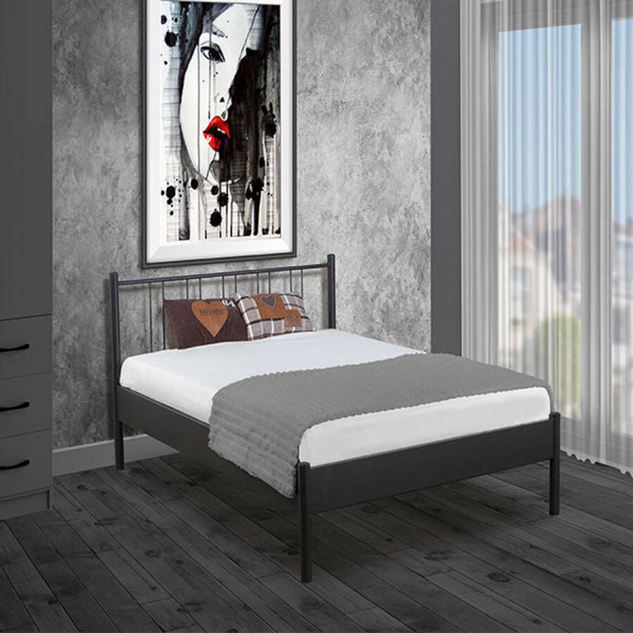Bed Box Wonen Metaal bed Moon zwart 140x200 lattenbodem matras tweepersoons Design