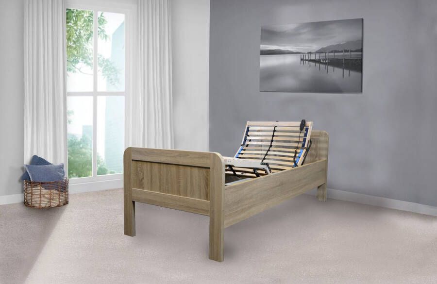 Bed Box Holland Seniorenbed Nelson licht eikenkleur 90x200 met elektrische lattenbodem