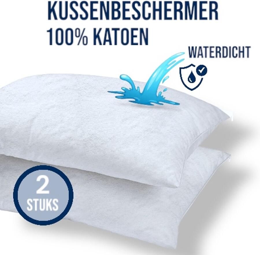Bed Care Badstof Kussenbeschermer Waterdicht 60x70 cm 2 Stuks 100% Katoen Met Ritssluiting