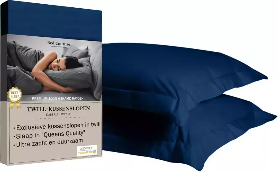 Bed Couture 100% Katoen Twill Kussenslopen 50x70cm Ultra zacht en duurzaam set van 2 Navy