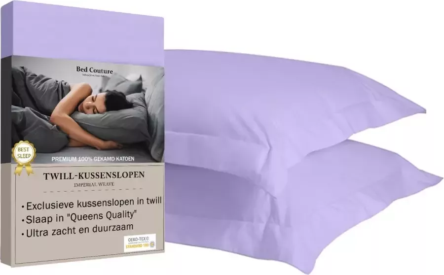 Bed Couture 100% Katoen Twill Kussenslopen 65x65cm Ultra zacht en duurzaam set van 2 Lavender