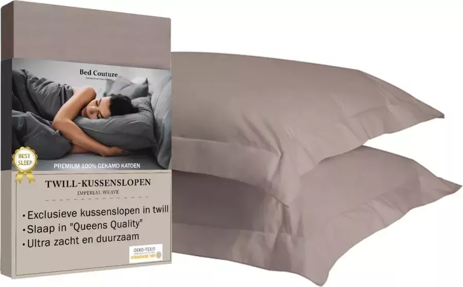 Bed Couture 100% Katoen Twill Kussenslopen 65x65cm Ultra zacht en duurzaam set van 2 Nougat