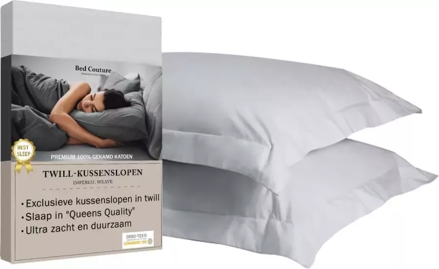 Bed Couture 100% Katoen Twill Kussenslopen 65x65cm Ultra zacht en duurzaam set van 2 Zilver Grijs