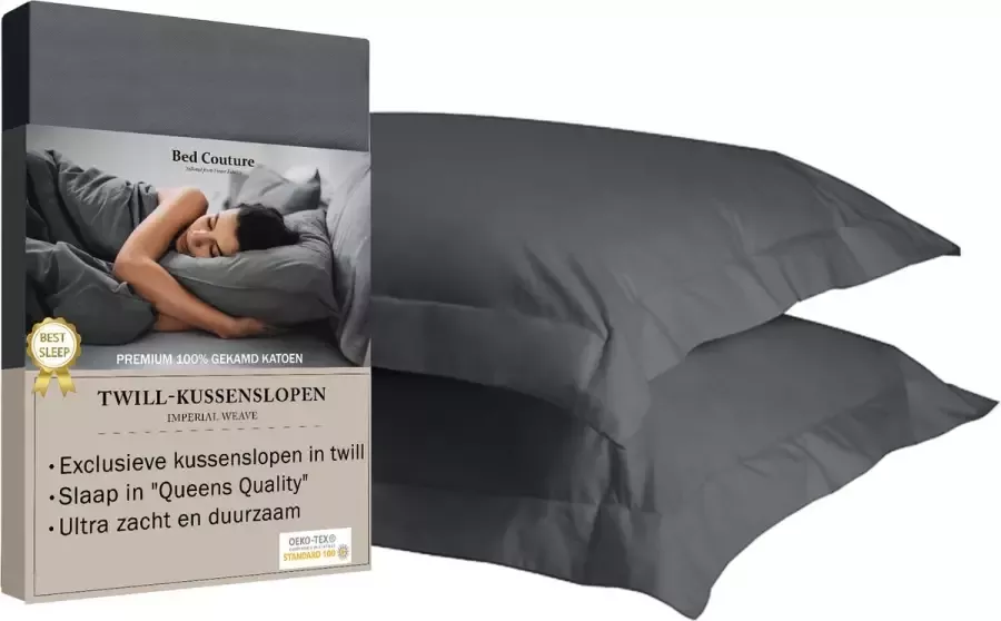 Bed Couture 100% Katoen Twill Kussenslopen 80x80cm Ultra zacht en duurzaam set van 2 Antraciet