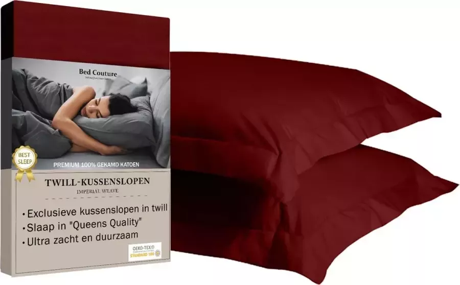 Bed Couture 100% Katoen Twill Kussenslopen 80x80cm Ultra zacht en duurzaam set van 2 Cabernet
